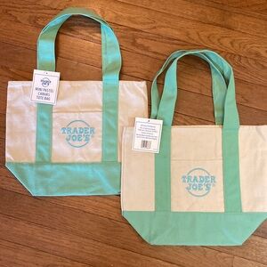 NWT Set of 2 Trader Joe's Cream and Mint Pastel Mini Canvas Tote Bags